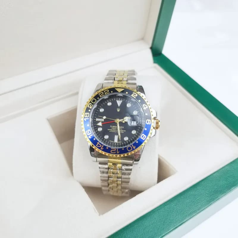 Rolex Submariner Blue Dial with Gold Bezel — Four-pin coke circle, five beads, gold, black and blue circle, black surface