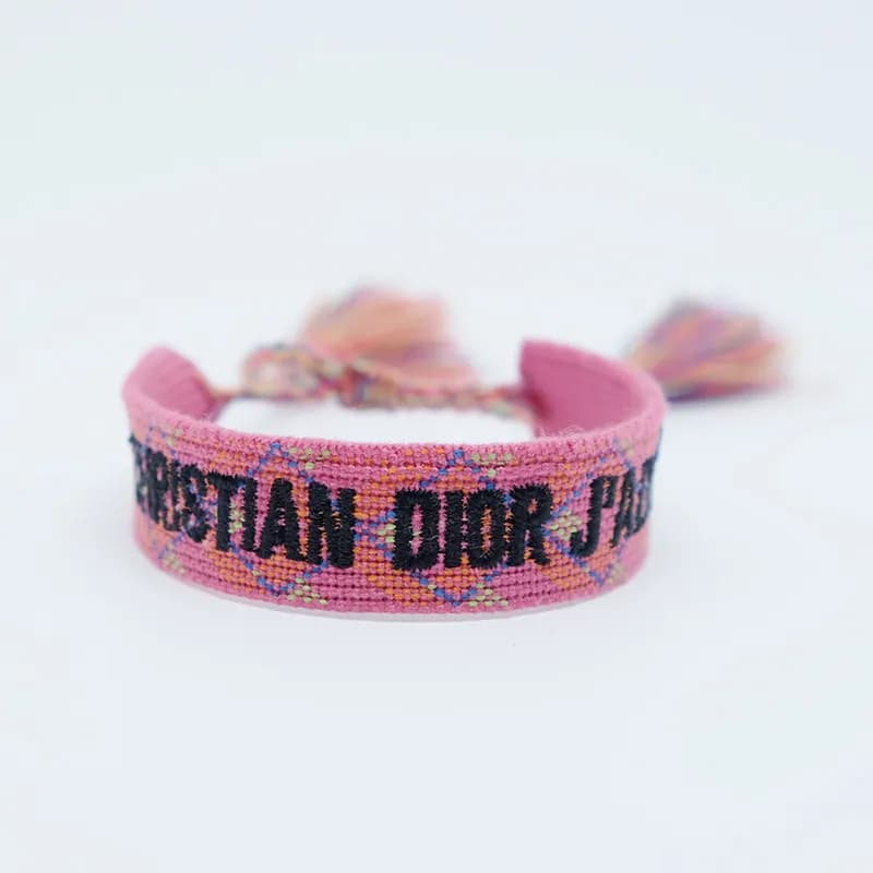 Dior J'Adior Woven Bracelet Pink with Black Logo — 120#