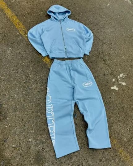 Fear of God Essentials Zip-Up Hoodie and Joggers Set Light Blue