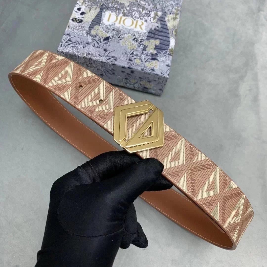 Dior Oblique Belt Geometric Print — 棕色（金扣）