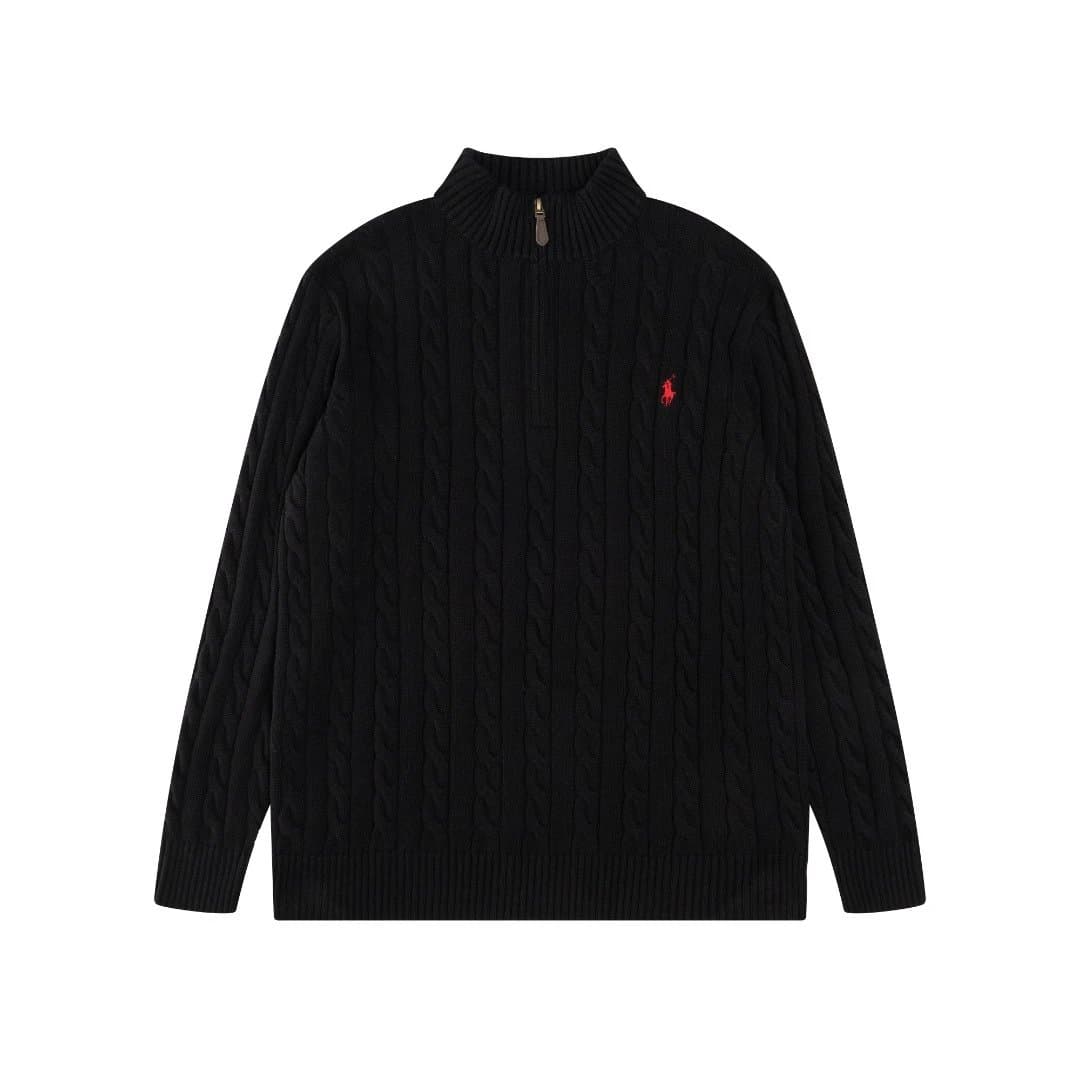 Polo Ralph Lauren Cable Knit Quarter-Zip Sweater Classic Cable — 黑色