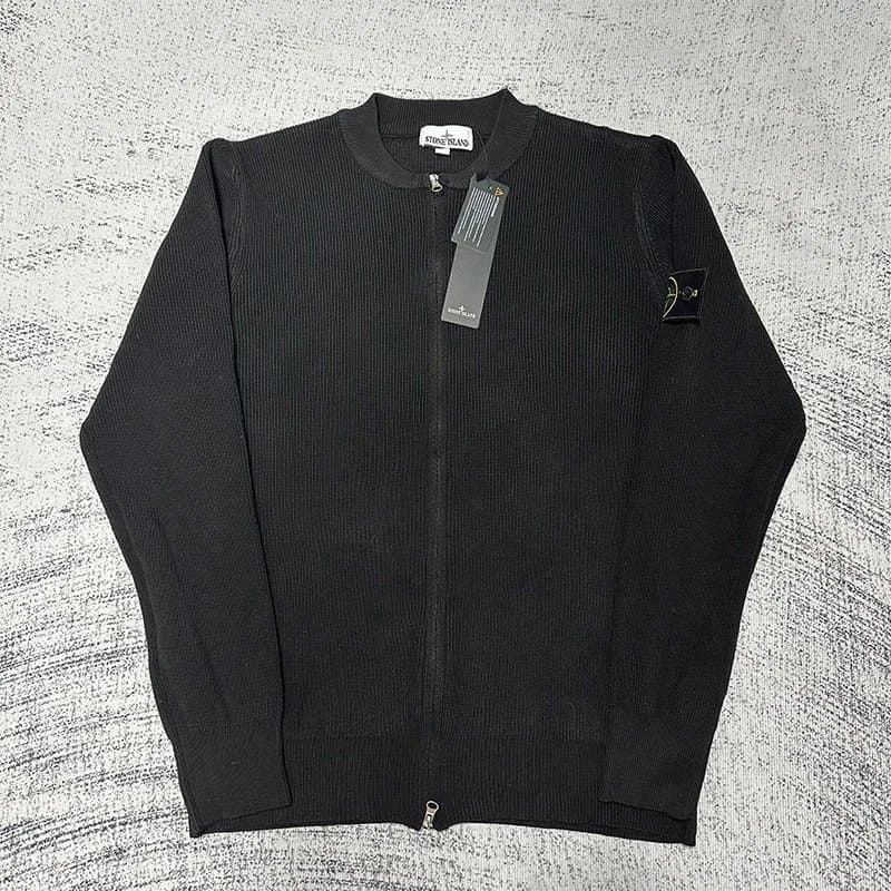 Stone Island Zip-Up Knit Cardigan Light Grey Ribbed — DDSTD-MY-0016