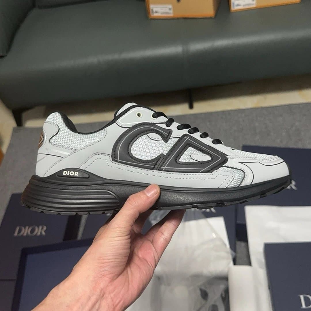 Dior B22 Glossy Black Silver — grey with blk sole