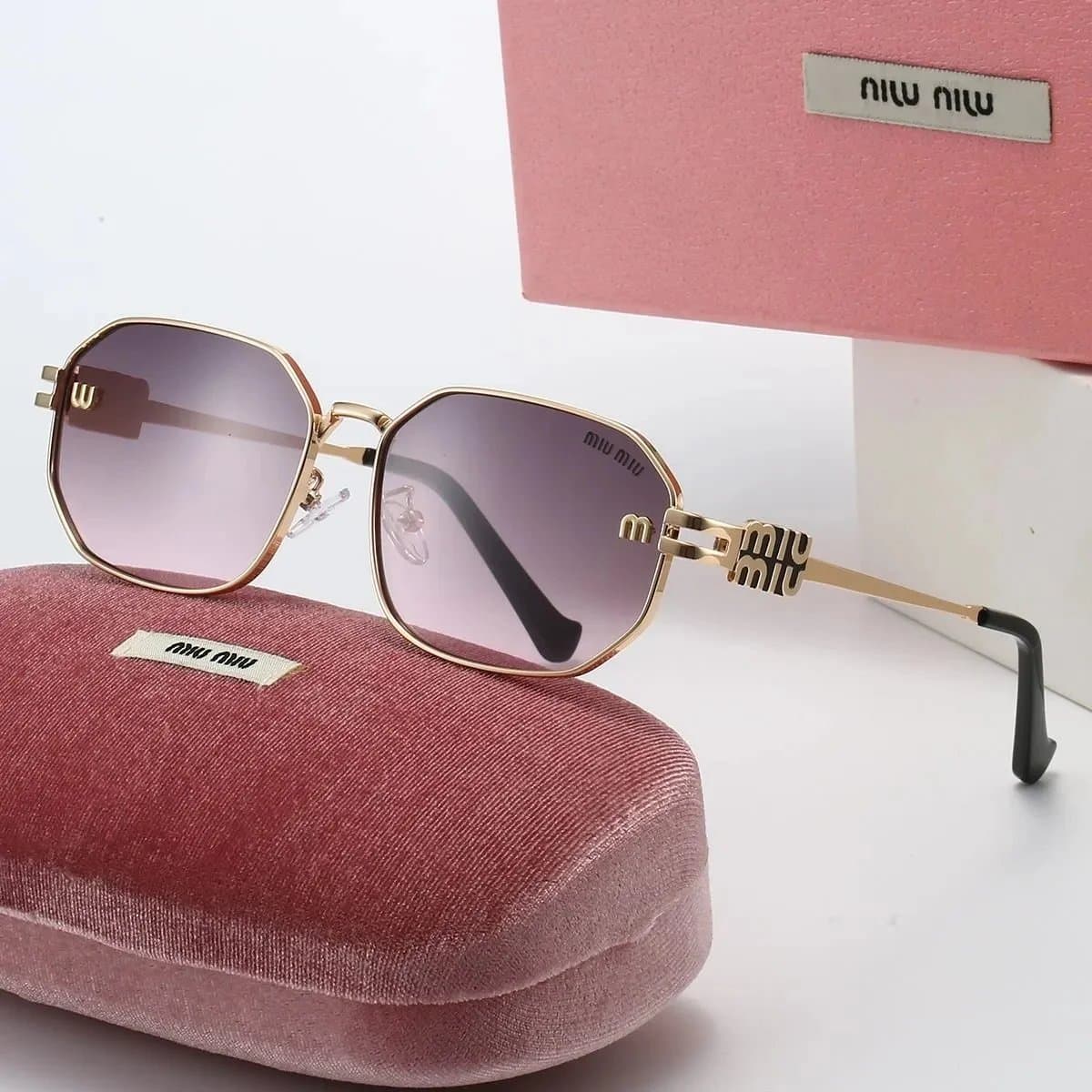 Miu Miu Sunglasses Octagonal Frame with Logo Temples