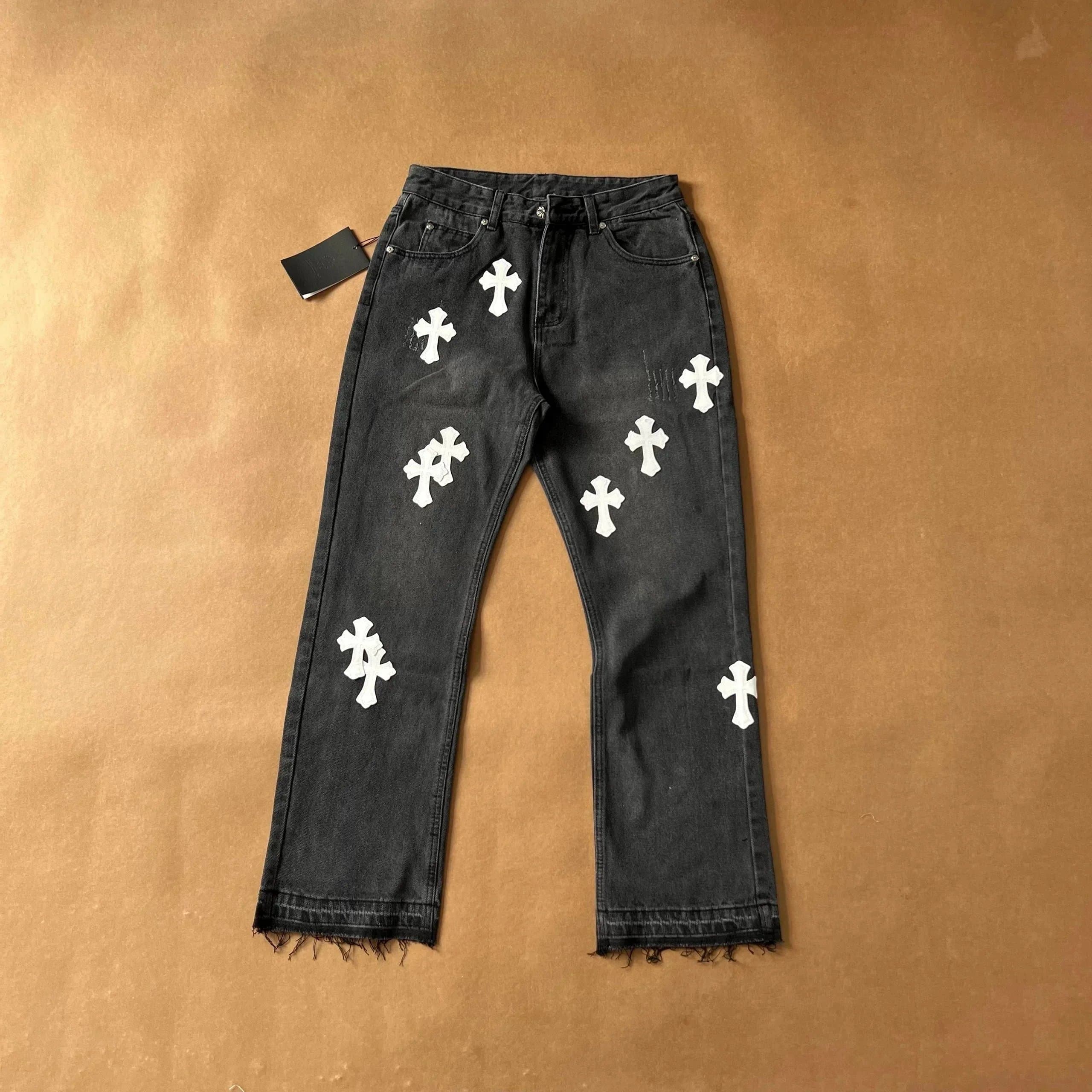 Chrome Hearts Cross Patch Jeans White Cross Appliqué