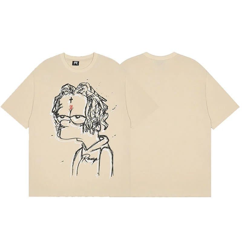Travis Scott Graphic Tee Skull and Script Print — 537杏色