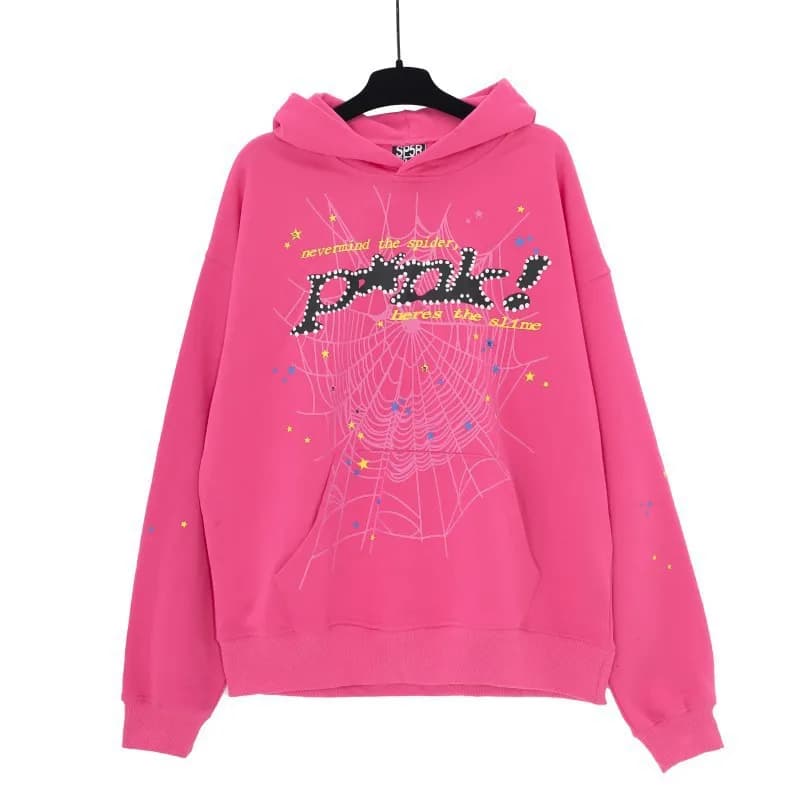 Sp5der Hooded Sweatshirt Star Print Logo — 142# 粉色