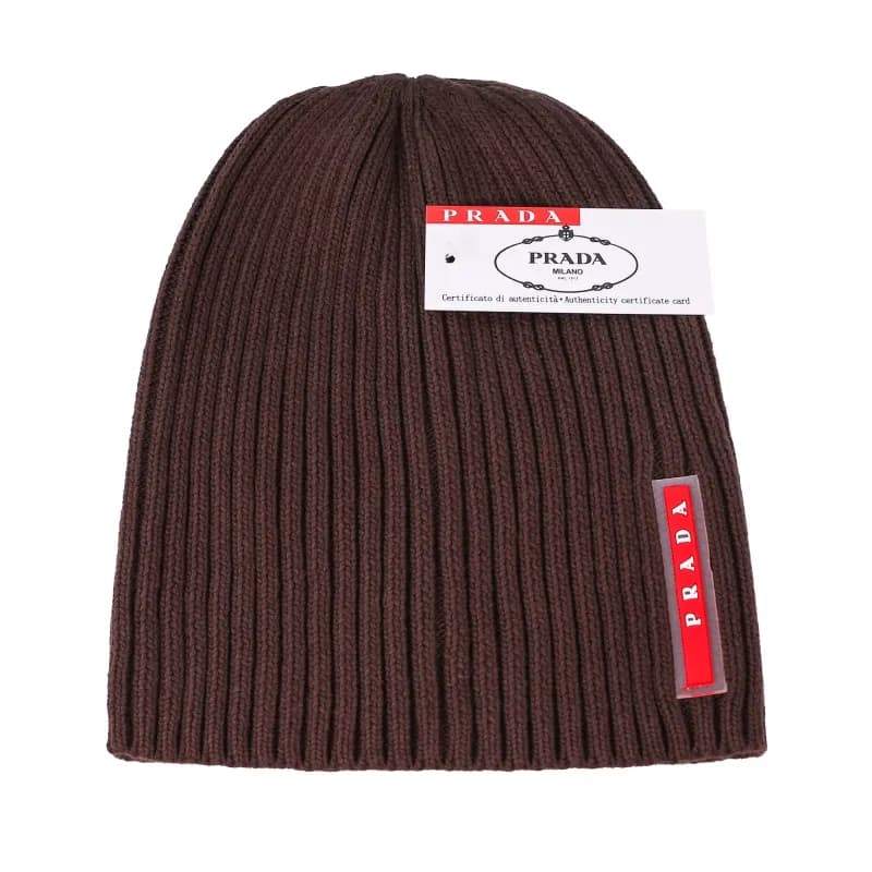 Prada Ribbed Beanie Logo Patch