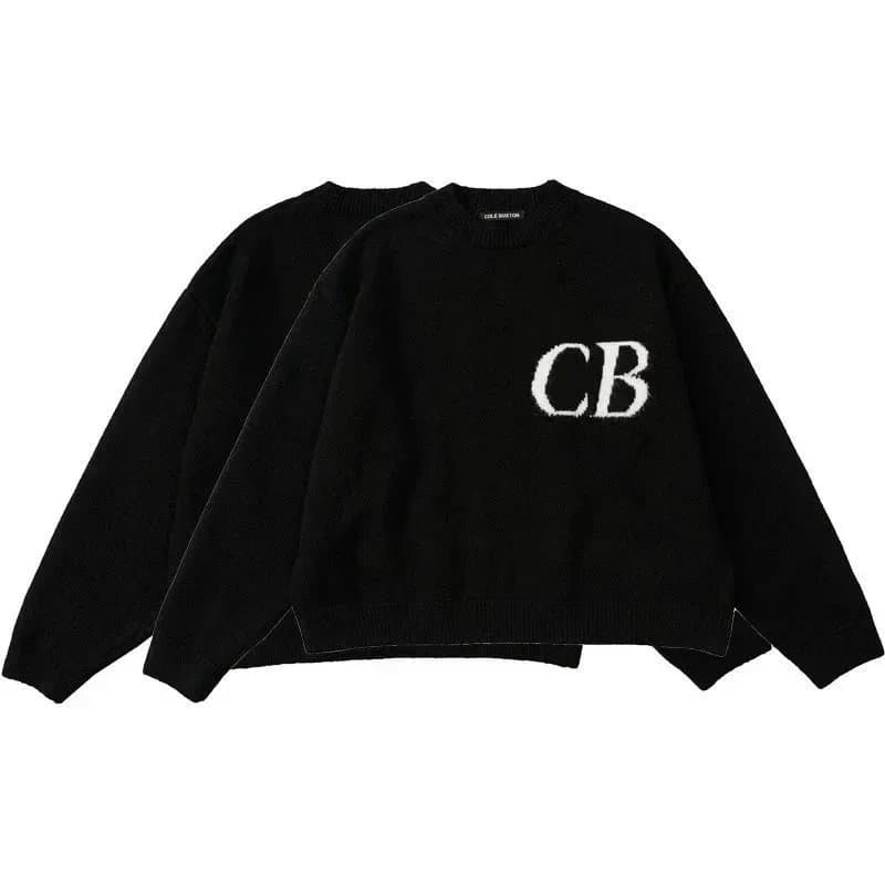 Cole Buxton CB Logo Knit Sweater Black with White CB Logo