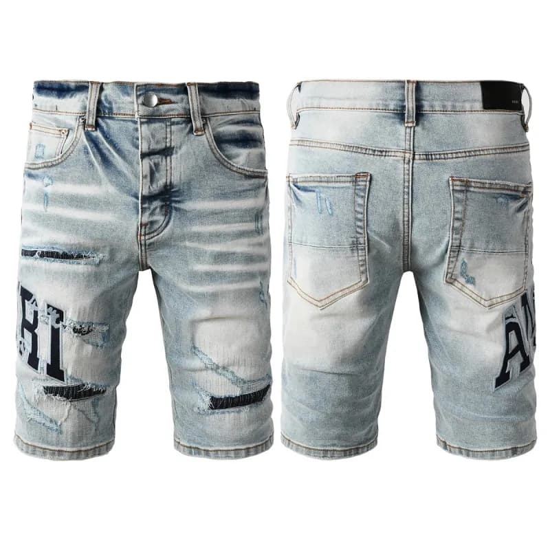 Amiri Distressed Denim Shorts Logo Patch
