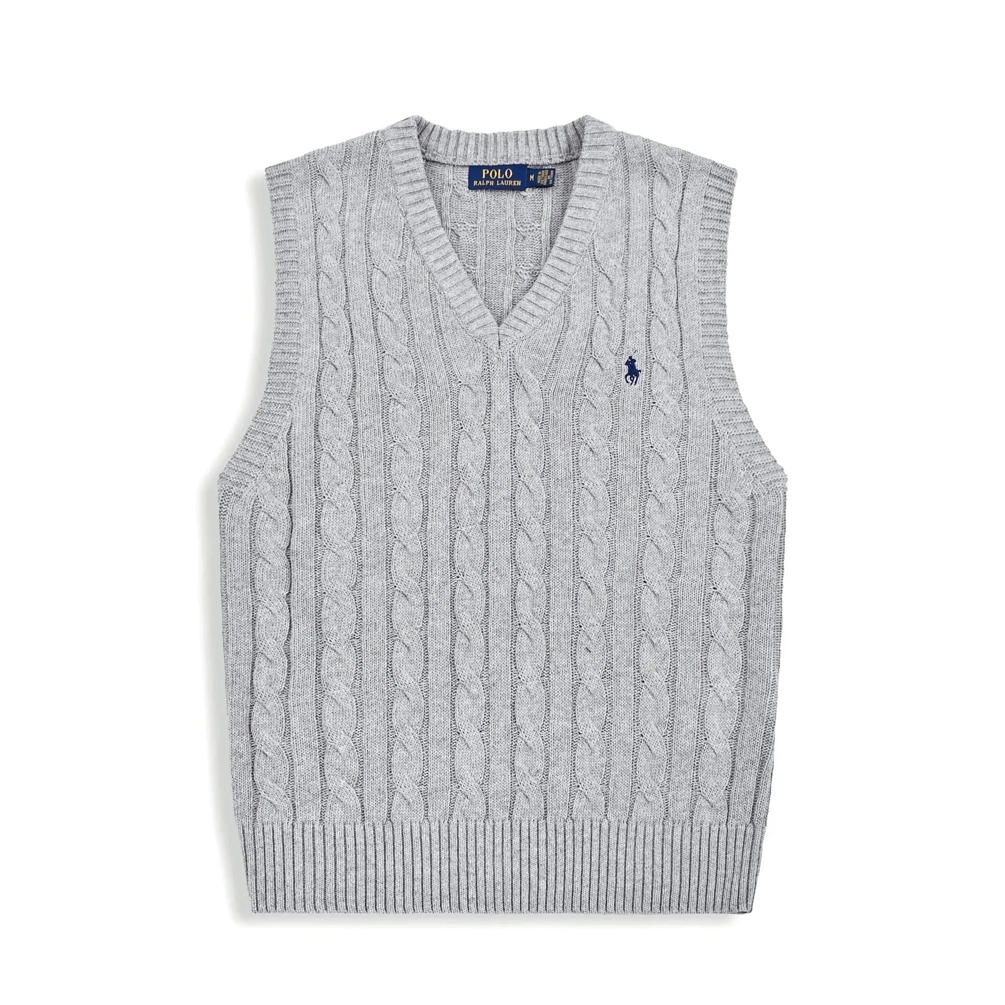 Polo Ralph Lauren Cable Knit V-Neck Vest Heather Grey