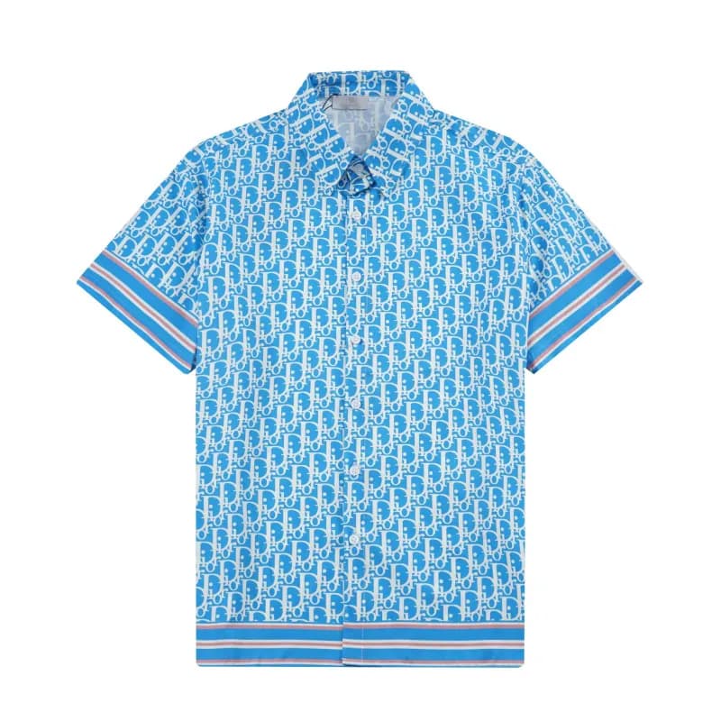 Prada Short-Sleeve Shirt Contrast Trim — 9085 Blue
