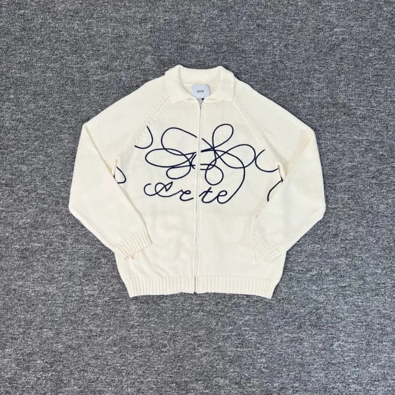Fear of God Essentials Zip-Up Knit Cardigan Abstract Script Embroidery