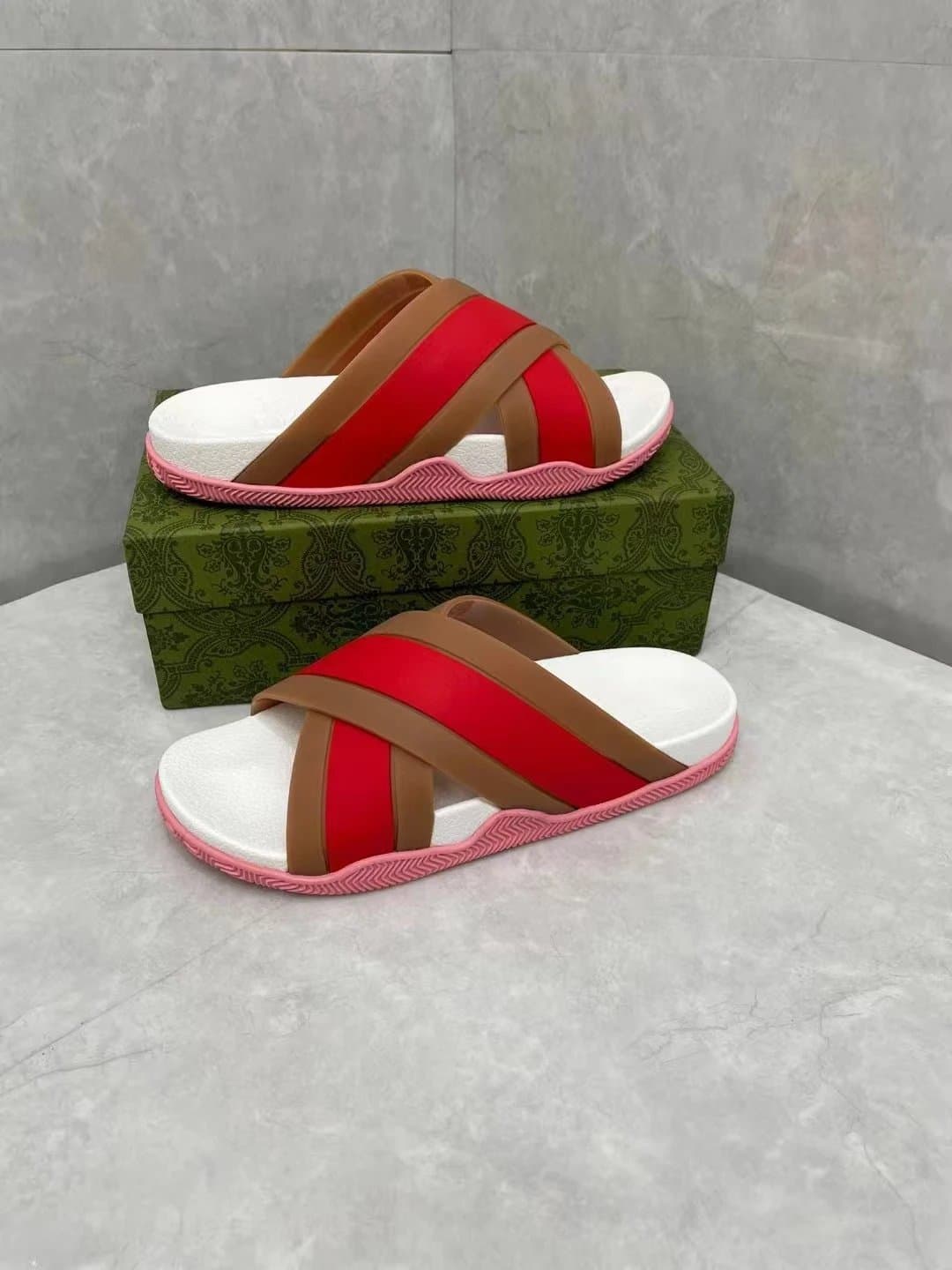 Gucci Horsebit 1955 Slide Red Brown Pink