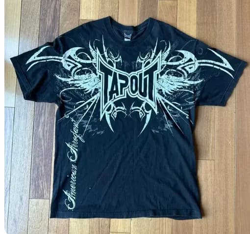 Graphic Tee Skull Eagle Print — 黑色  棉
