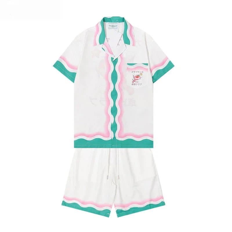 Casablanca Short-Sleeve Shirt and Shorts Set Wavy Trim Print
