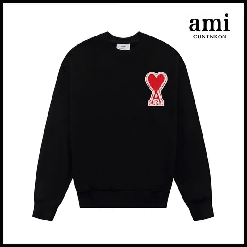 AMI Paris Jogger Logo Embroidery — 黑红【611车章圆领款】