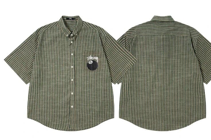 Stüssy Short-Sleeve Button-Up Shirt Pinstripe with 8-Ball Patch