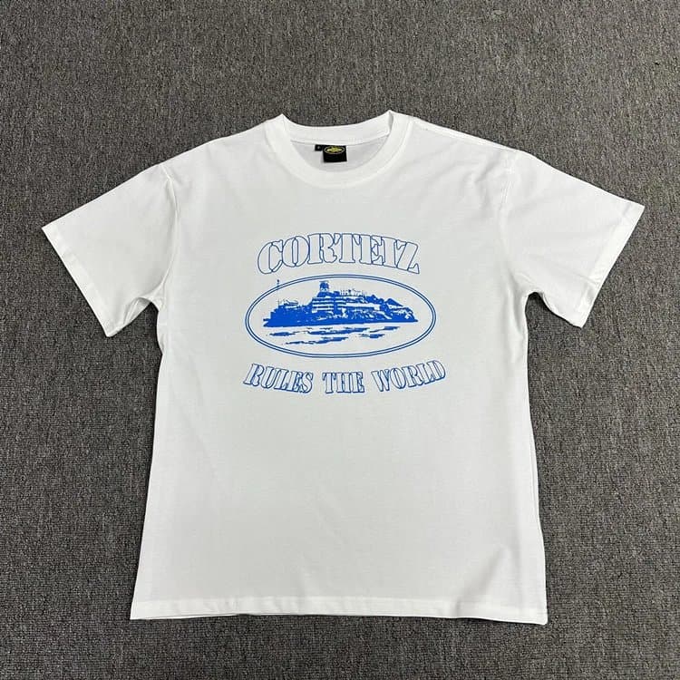 Logo Tee Corteiz Script — White printed color blue 3103