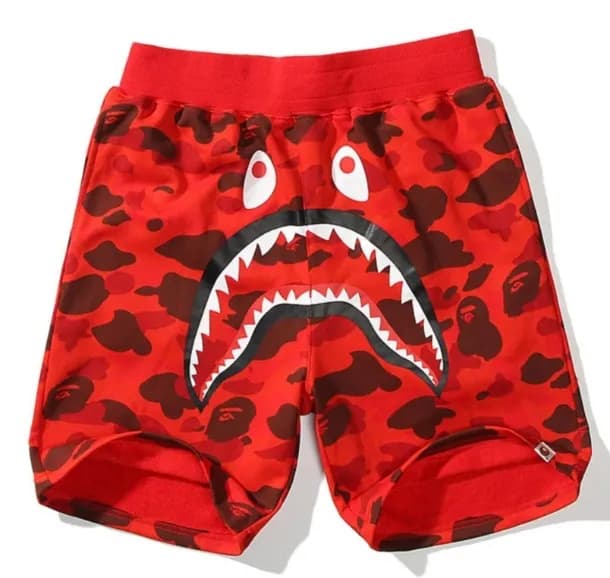 BAPE Shark Camo Shorts Red Camo Shark Face