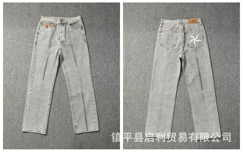 Chrome Hearts Denim Jacket and Jeans Set Star & C Logo Embroidery — 灰色牛仔裤