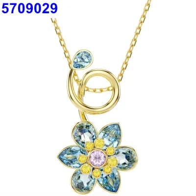 Swarovski Swan Pendant Crystal-Encrusted — Blue flower necklace