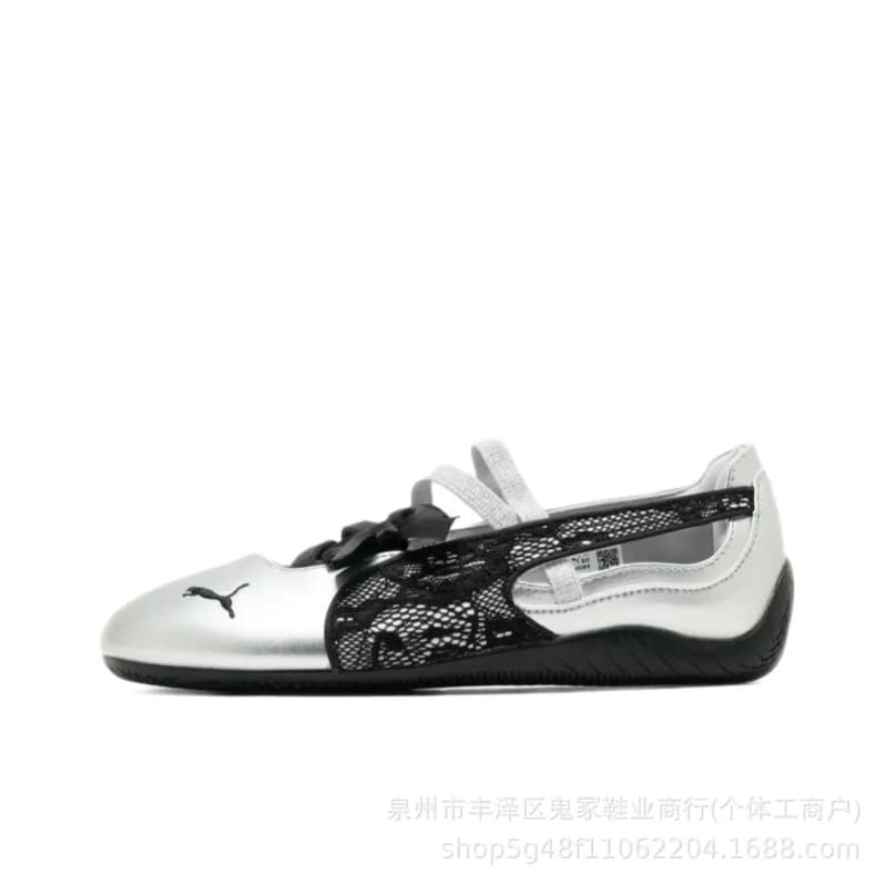 Puma Ballet Flat Metallic Silver with Black Lace