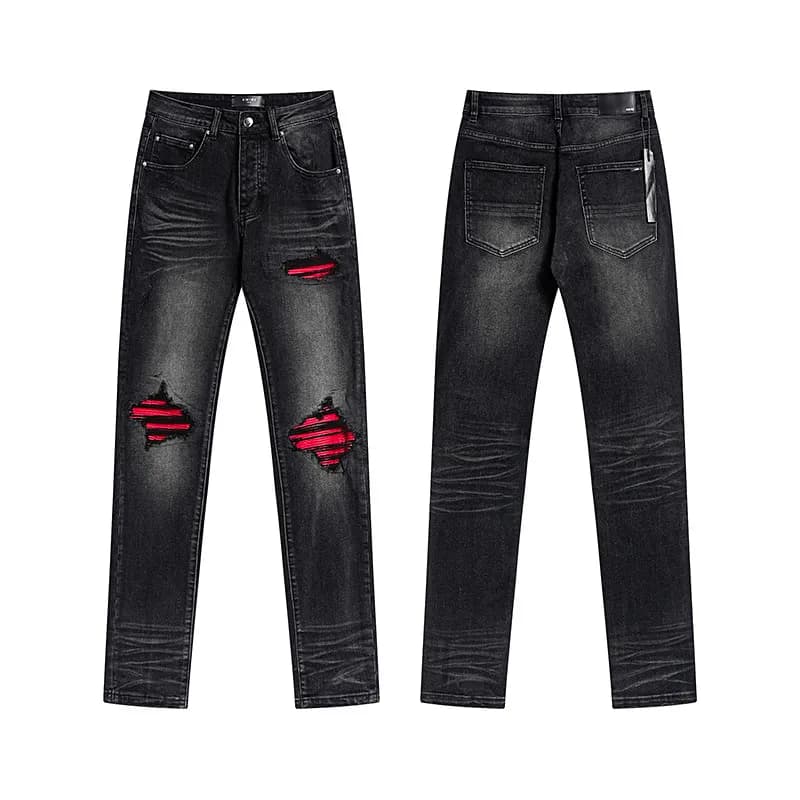 Amiri Distressed Jeans Red Stripe Patch