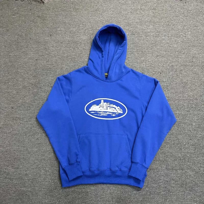 Fear of God Essentials Jogger Pants Script Logo — Colorful blue sweatshirt
