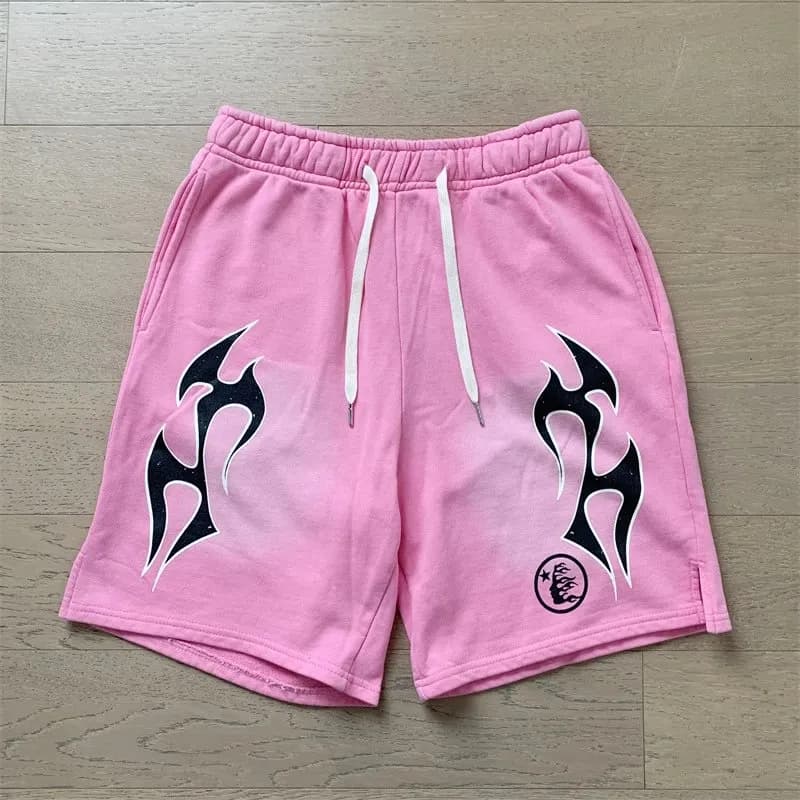 Hellstar Cotton Shorts Flame Logo — 700 洗水粉