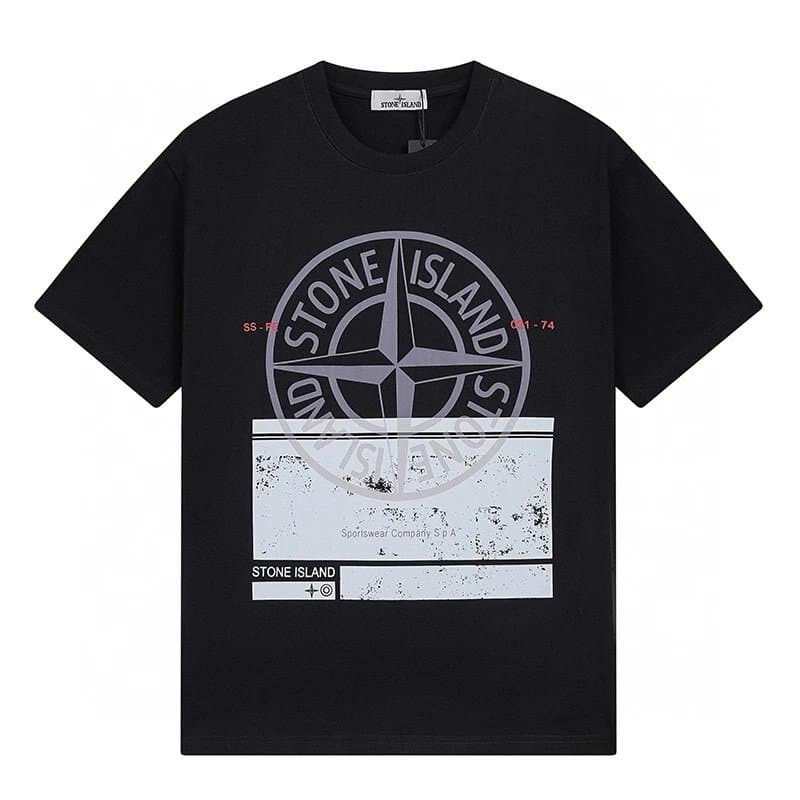 Stone Island Compass Logo T-Shirt Split Compass Print — 32