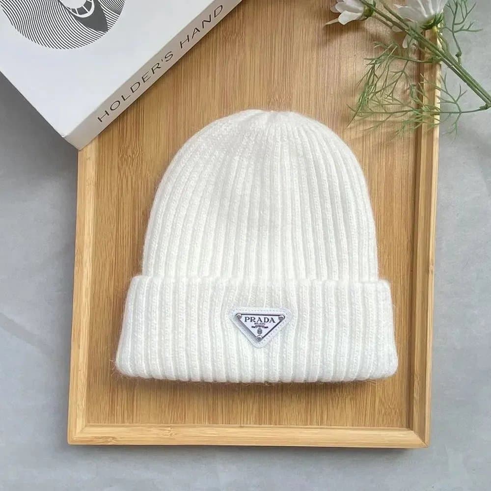 Prada Ribbed Beanie Triangle Logo