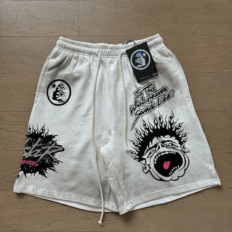 Sp5der Logo Shorts Flame Print — 778 白色