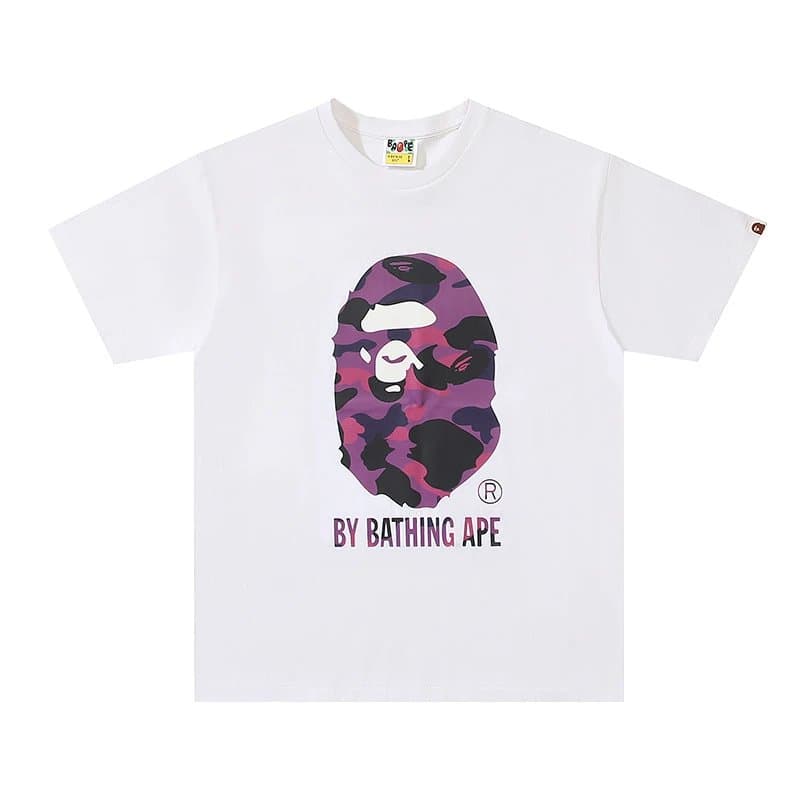 BAPE Ape Head Tee Plaid Ape Head — 迷彩字母猿人头白紫