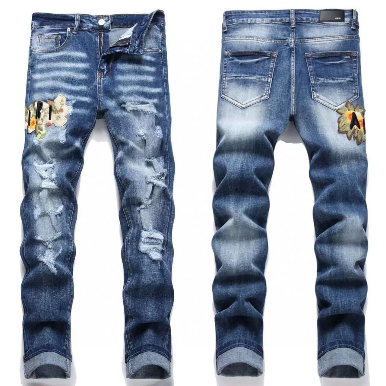 Balmain Slim Fit Jeans Tiger Embroidery Distressed — M53