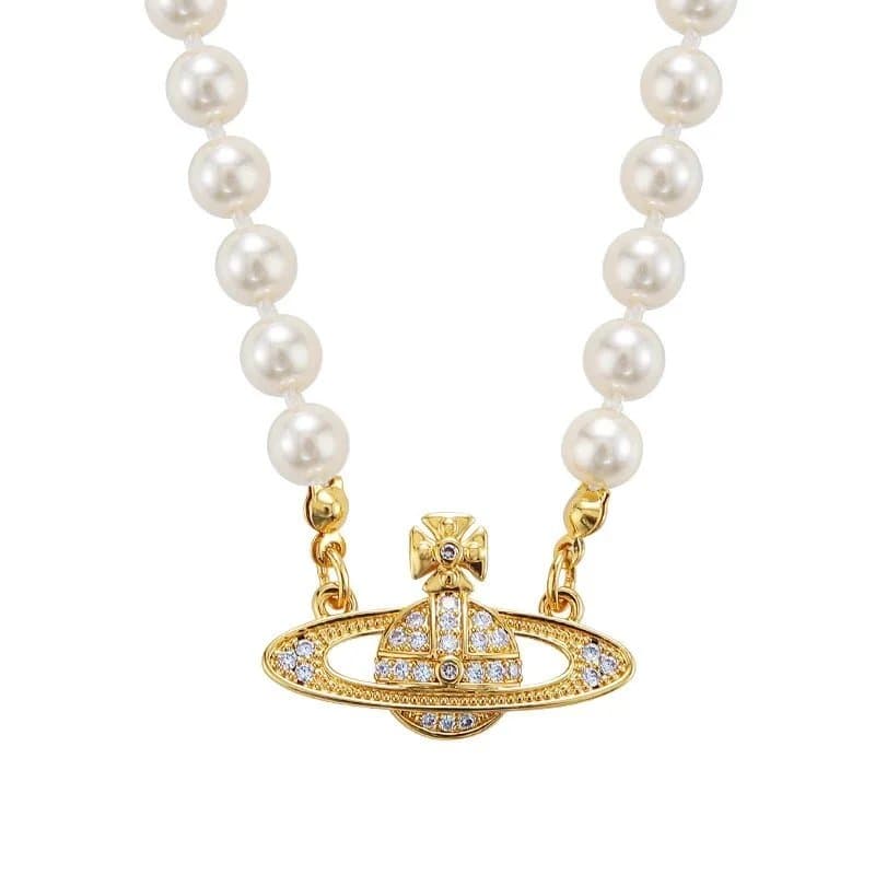 Vivienne Westwood Orb Necklace Pearl Chain with Crystal-Embellished Orb