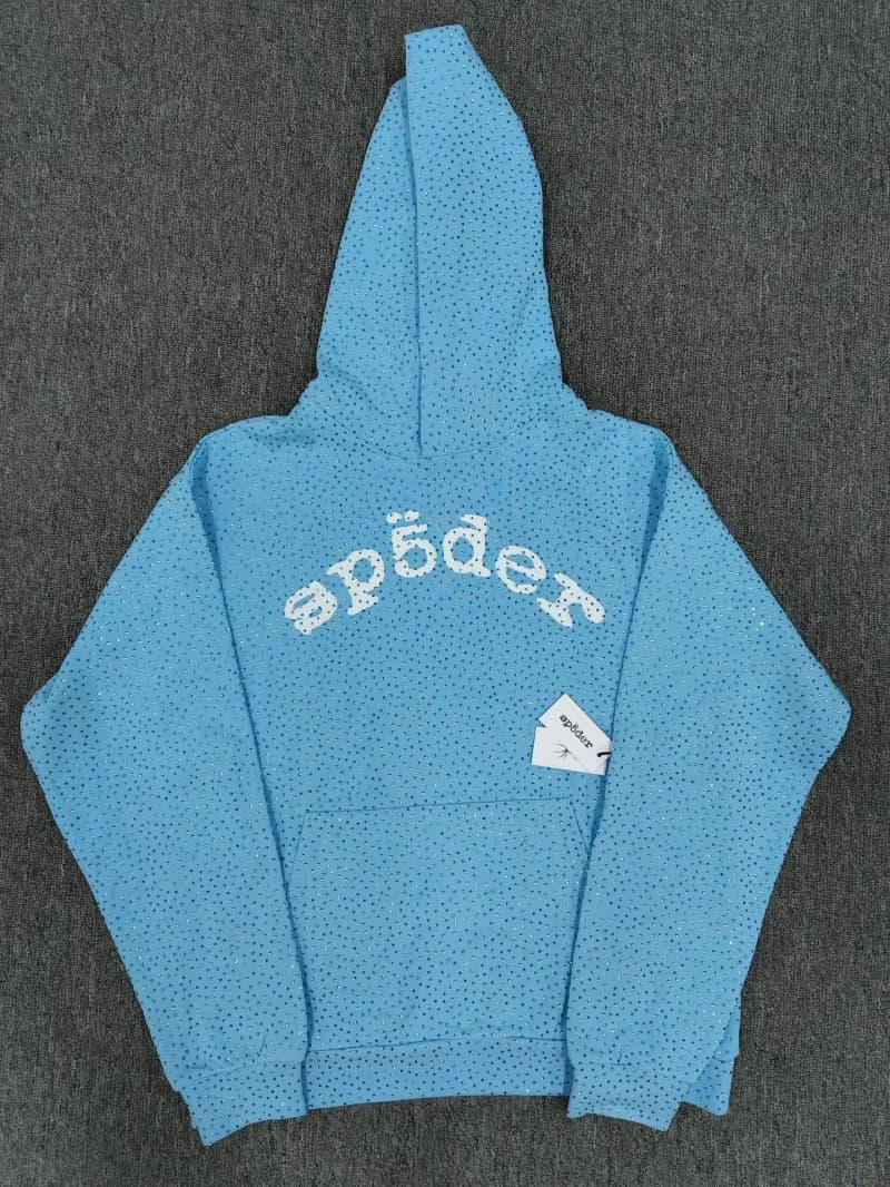 Sp5der Hoodie Perforated Logo — 浅蓝白vvs