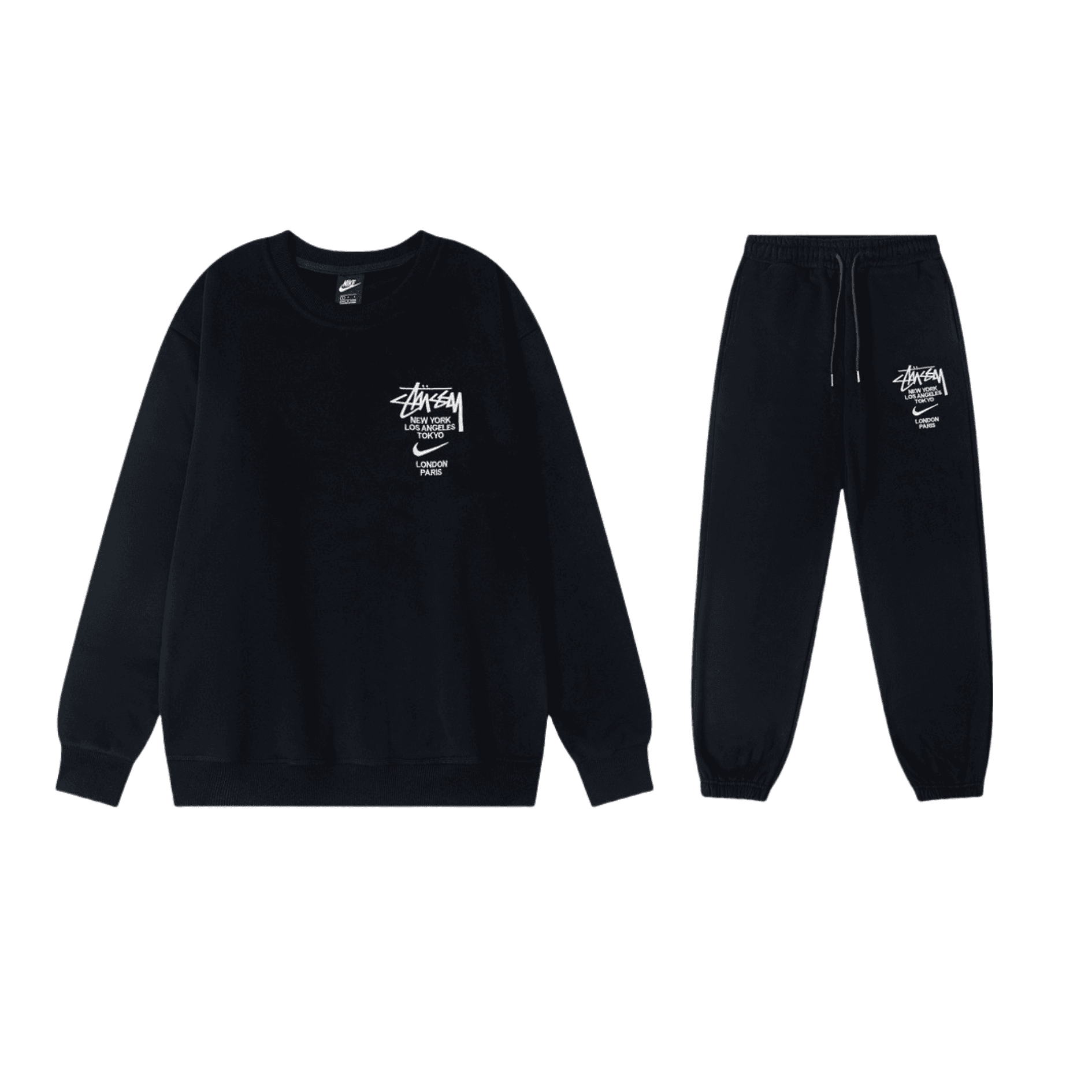 Stüssy × Nike Crewneck & Joggers Set World Cities