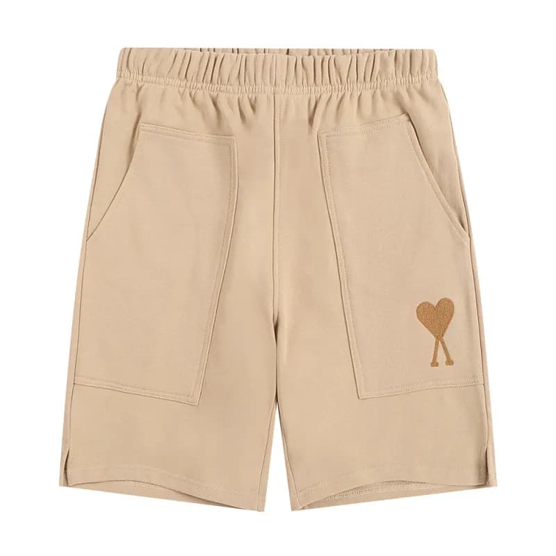 AMI Paris Heart Logo Shorts Beige with Gold Heart