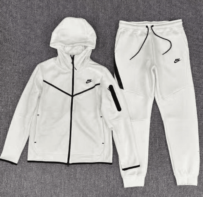 Nike Tech Fleece Hoodie and Joggers White with Black Trim