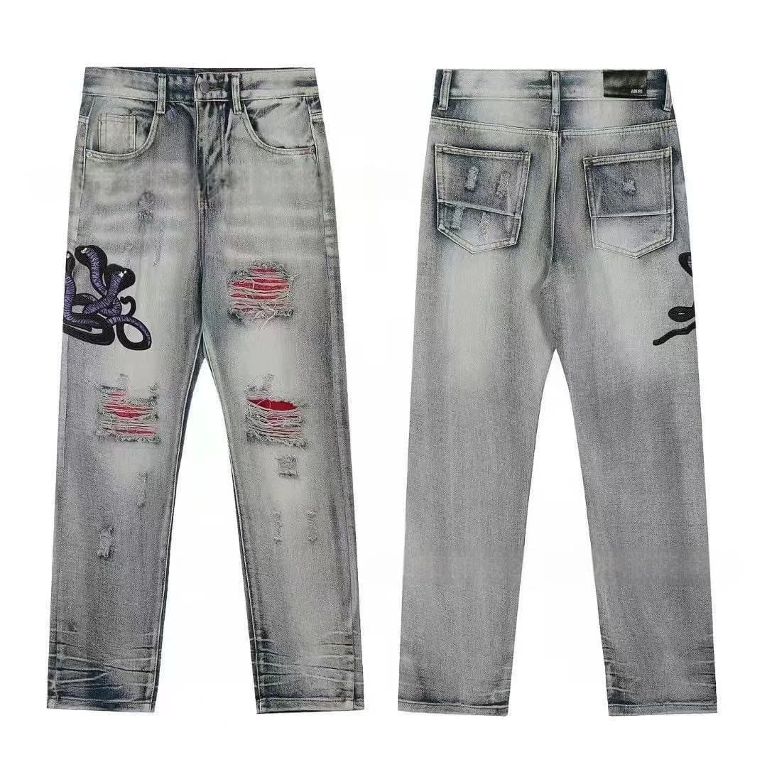 Balenciaga Distressed Jeans Snake Embroidery