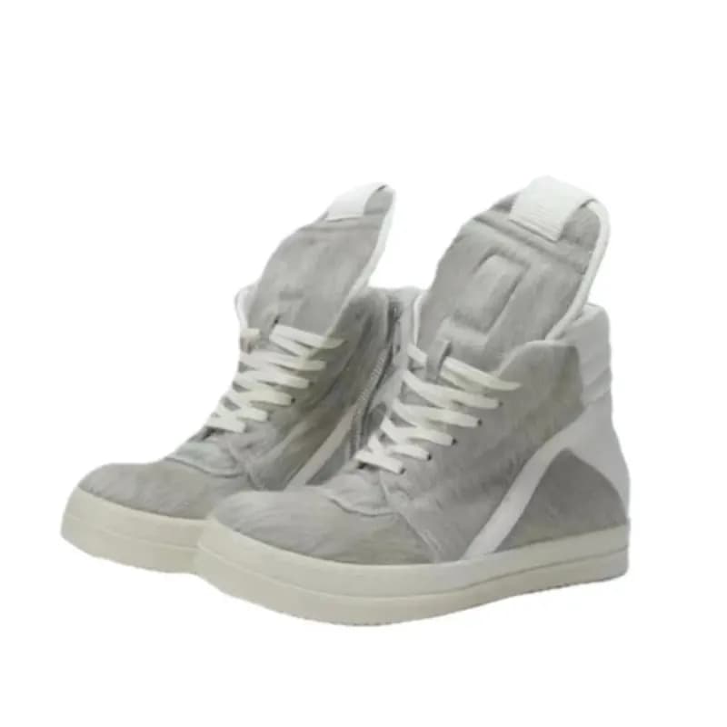 Rick Owens Drkshdw Ramones Fur High Top — 倒三角灰色马毛