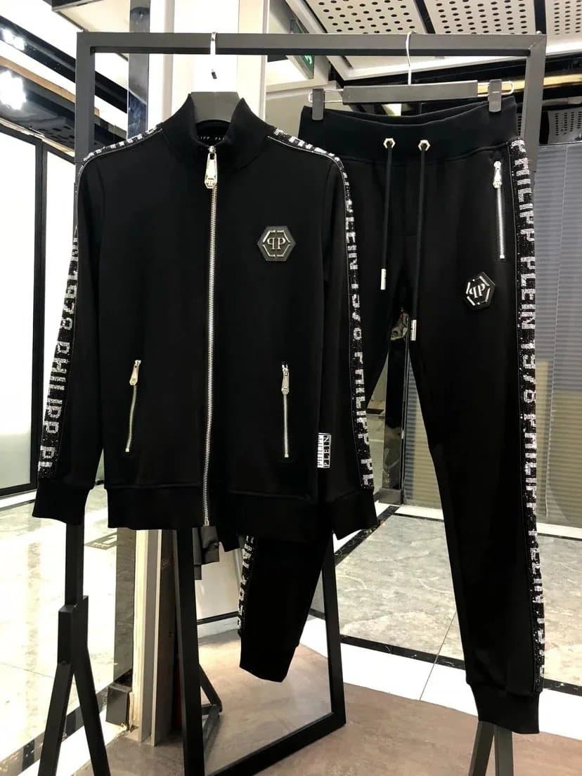 Philipp Plein Track Jacket and Pants Set Logo Tape — 3黑色005