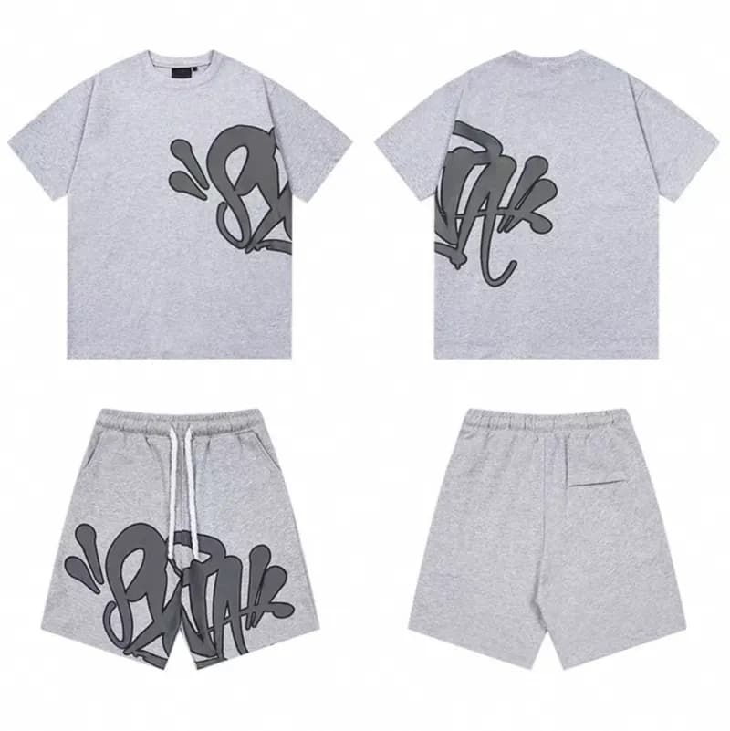 Supreme Hoodie and Shorts Set Graffiti Logo — 01花灰色短袖套装