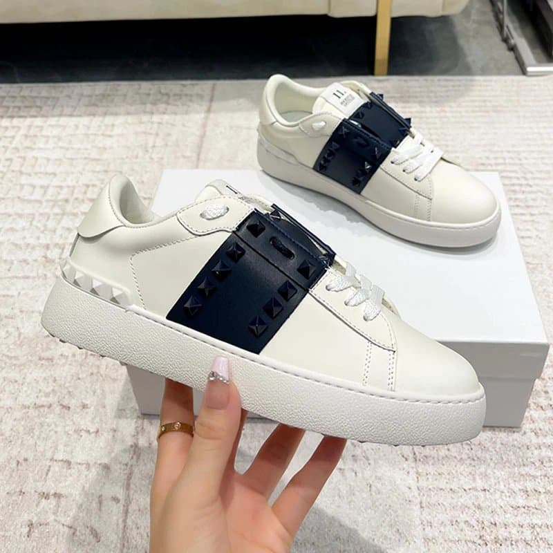 Valentino Rockstud Leather Sneaker White/Navy Studs