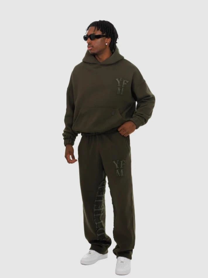 Yeezy Hoodie and Joggers Set Olive Green with Embroidered Logo