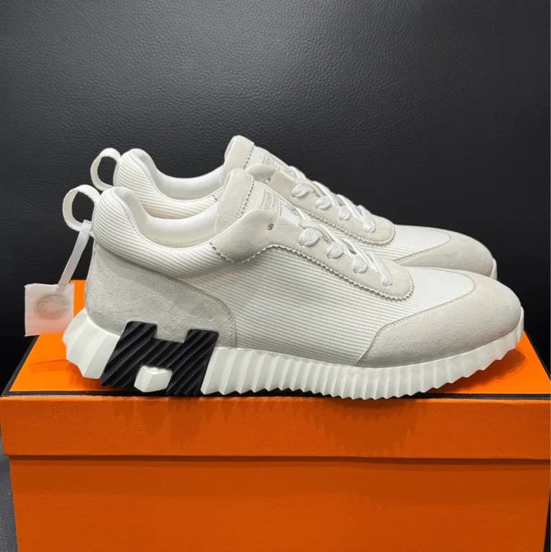 Hermès H-Boot Sneaker White Suede and Canvas