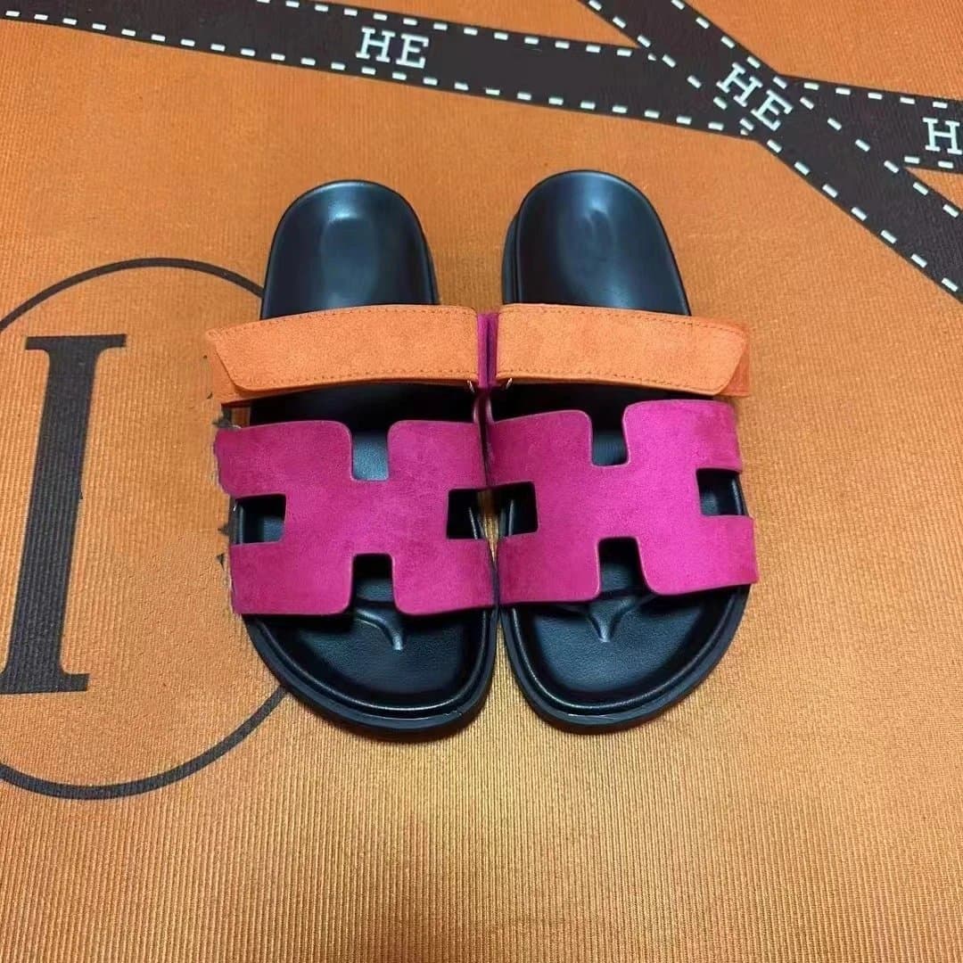 Hermès Oran Slide H Logo Suede Strap