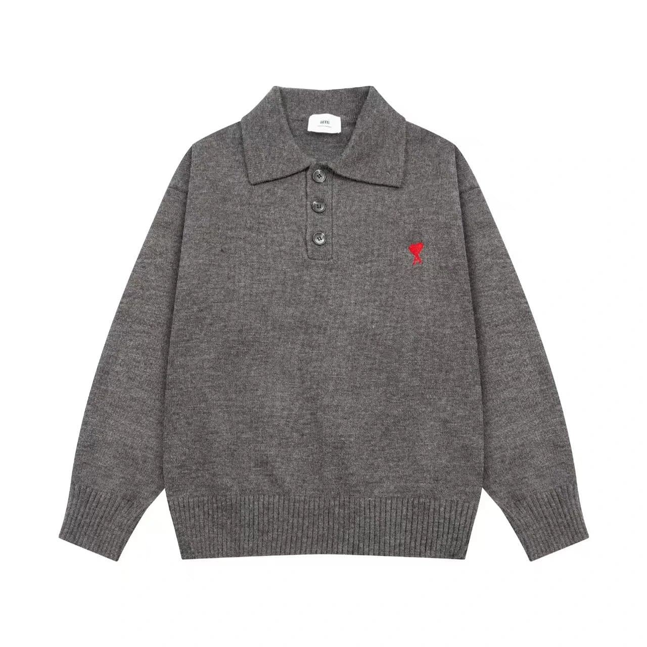 AMI Paris Polo Knit Red Heart Logo