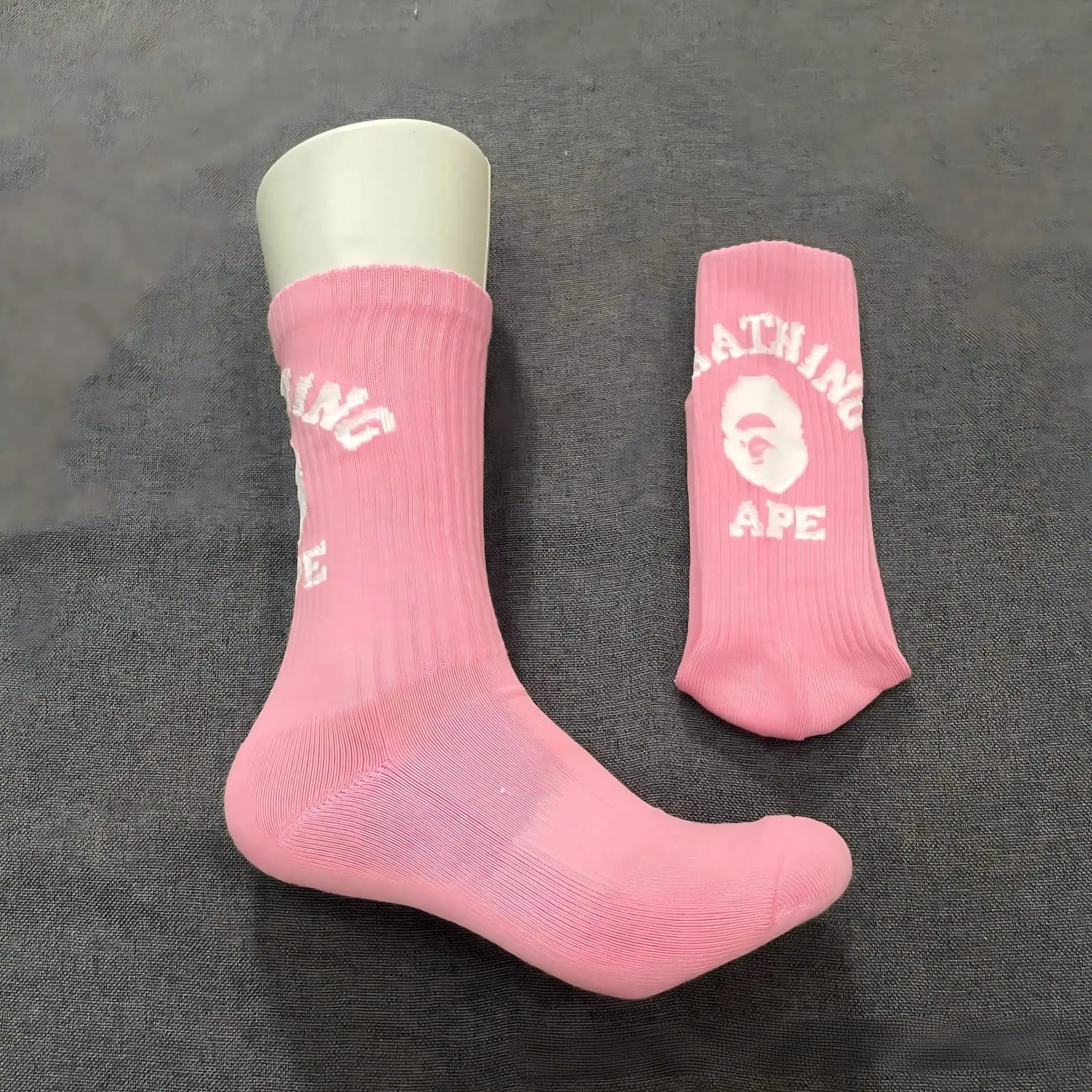 BAPE Crew Socks Ape Head Logo — 猿头大图案粉色